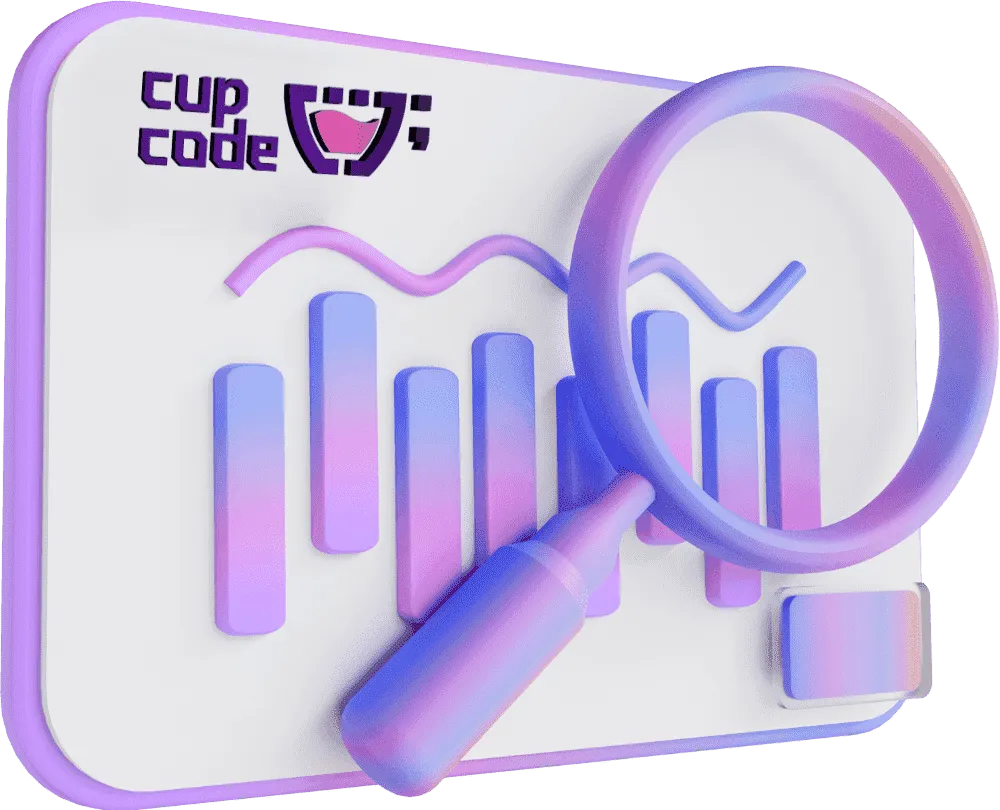 o logotipo da cupcode em um gráfico com uma lupa