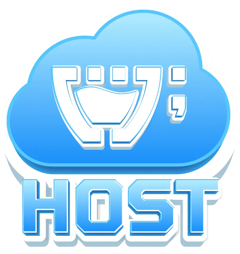 Logo da Cupcode Host, uma divisão da Cupcode, oferecendo servidores de hospedagem. O logo é uma nuvem no estilo emoji, com efeito 3D, em tons de azul e branco, dentro da nuvem há o logo da Cupcode no mesmo estilo, abaixo da nuvem lê-se: 