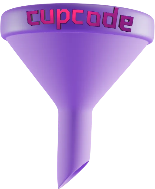 Um funil com o logo da Cupcode